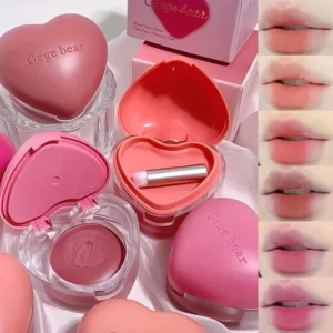 Gege Bear 2 Pcs Heart-Shaped Dual-Use Lip & Cheek Balm - Matte Finish, Long-Lasting, Whitening Effect, Pink & Orange Options, Versatile Makeup for All Skin Type